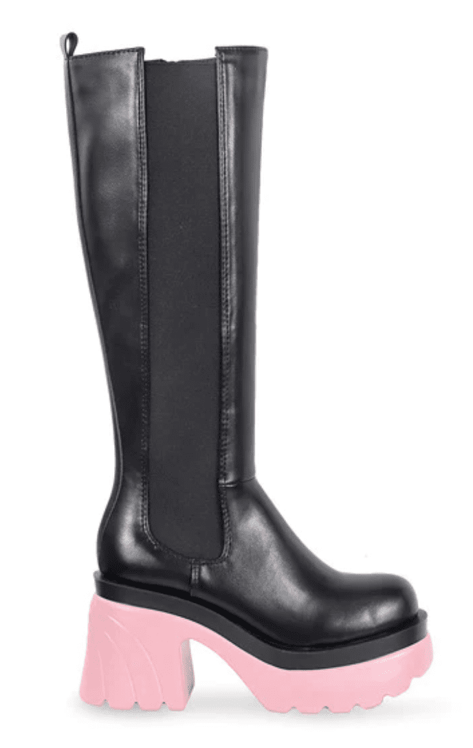 Knee High Chelsea Boot Black-Pink