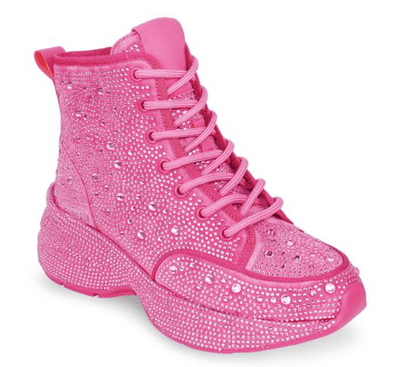 Liliana Queendom-1 Rhinestone Platform Sneakers Hot Pink | Shoe Time