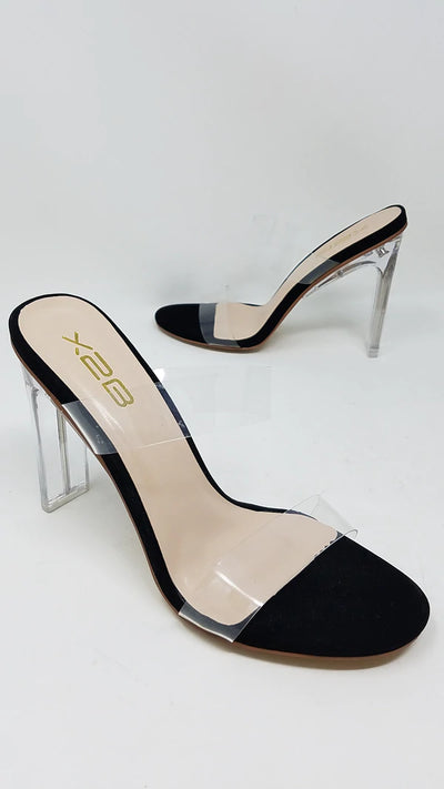 X2B Thalia-5 Women's Clear Chunky High Heel Mule Sandals