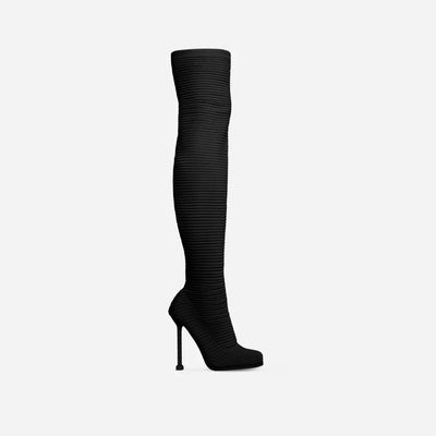 Black Stiletto Heel Over The Knee High Sock Boots That Girl by lemonade
