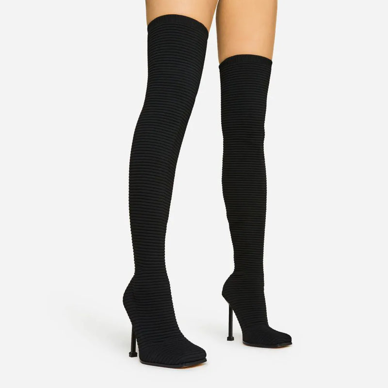 Black Over The Knee High Sock Boots