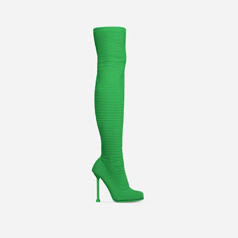 Green Stiletto Heel Over The Knee High Sock Boots That Girl by lemonade