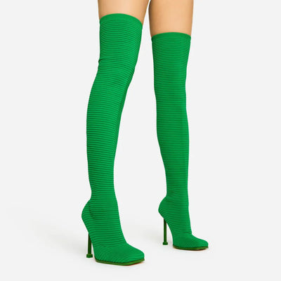 Green Over The Knee High Sock Boots