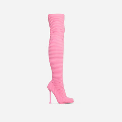 Pink Stiletto Heel Over The Knee High Sock Boots That Girl by lemonade