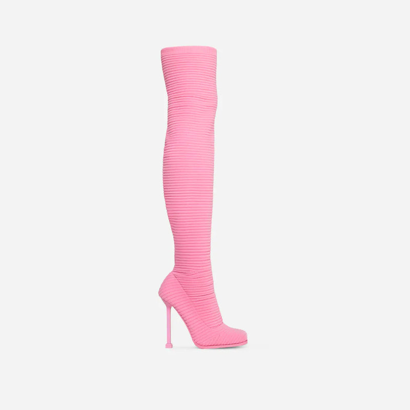 Pink Stiletto Heel Over The Knee High Sock Boots That Girl by lemonade