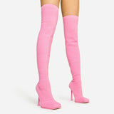 Pink Over The Knee High Sock Boots