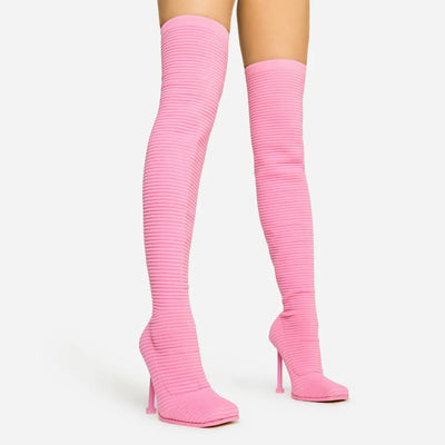 Pink Over The Knee High Sock Boots