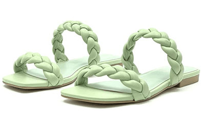 SODA Vault Braided Square Toe Womens Flat Green Sandals
