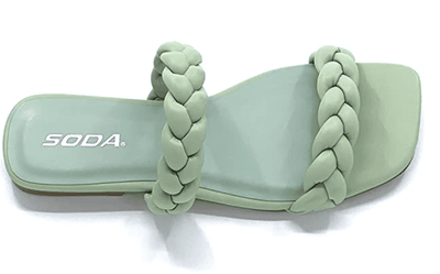 SODA Vault Braided Square Toe Womens Flat Green Sandals