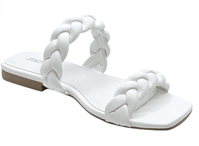 SODA Vault Braided Square Toe Womens Flat White Sandals