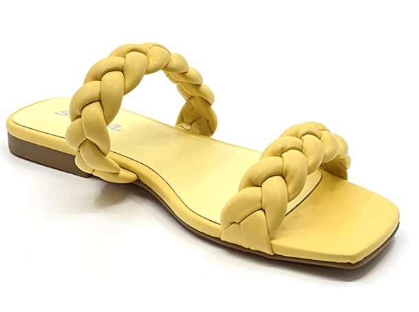 Sandalias planas amarillas para mujer con punta cuadrada trenzada SODA Vault 
