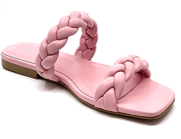 SODA Vault Braided Square Toe Womens Flat Pink Sandals