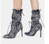 Bandana Print Booties Pointed Toe Black