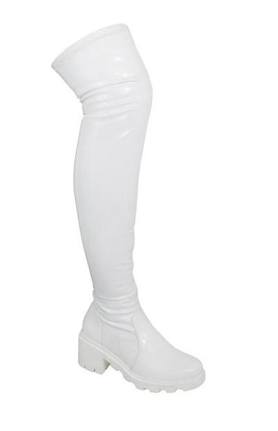 White Pat Chunky Lug Sole Over The Knee Boot