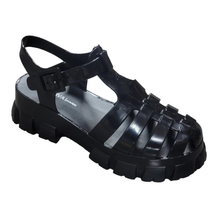 Black Jelly Buckle Sandals Paree-01 | Shoe Time