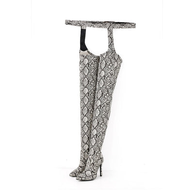 Thigh High Boots White Snake