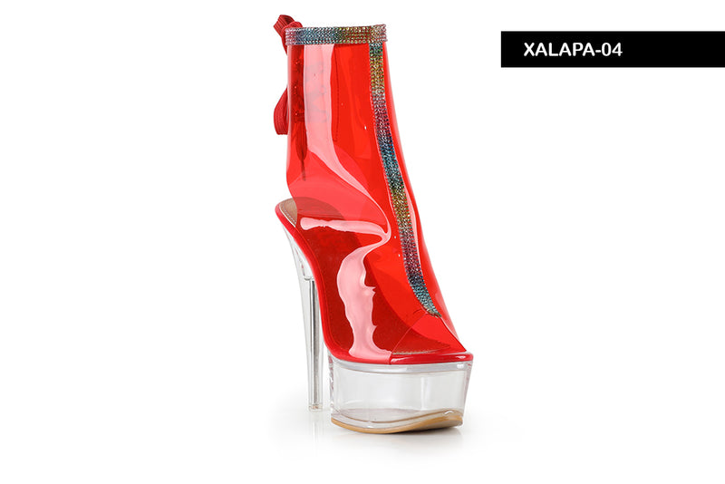 XALAPA-04 Clear Lace Up High Heel Platform Peep Toe Bootie