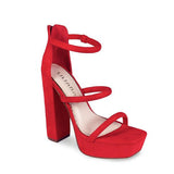 Chunky Platform Heel Double Straps Red