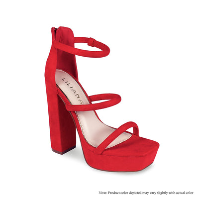 Chunky Platform Heel Double Straps Red
