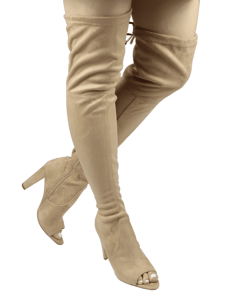Taupe  Peep Toe Over The Knee Boots