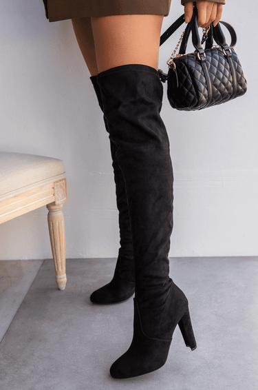 Over the Knee Block Heel Boots Black