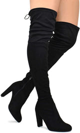 Over the Knee Block Heel Boots Black