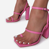 Square Toe Block Heels - Pink