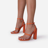 Square Toe Block Heels - Orange