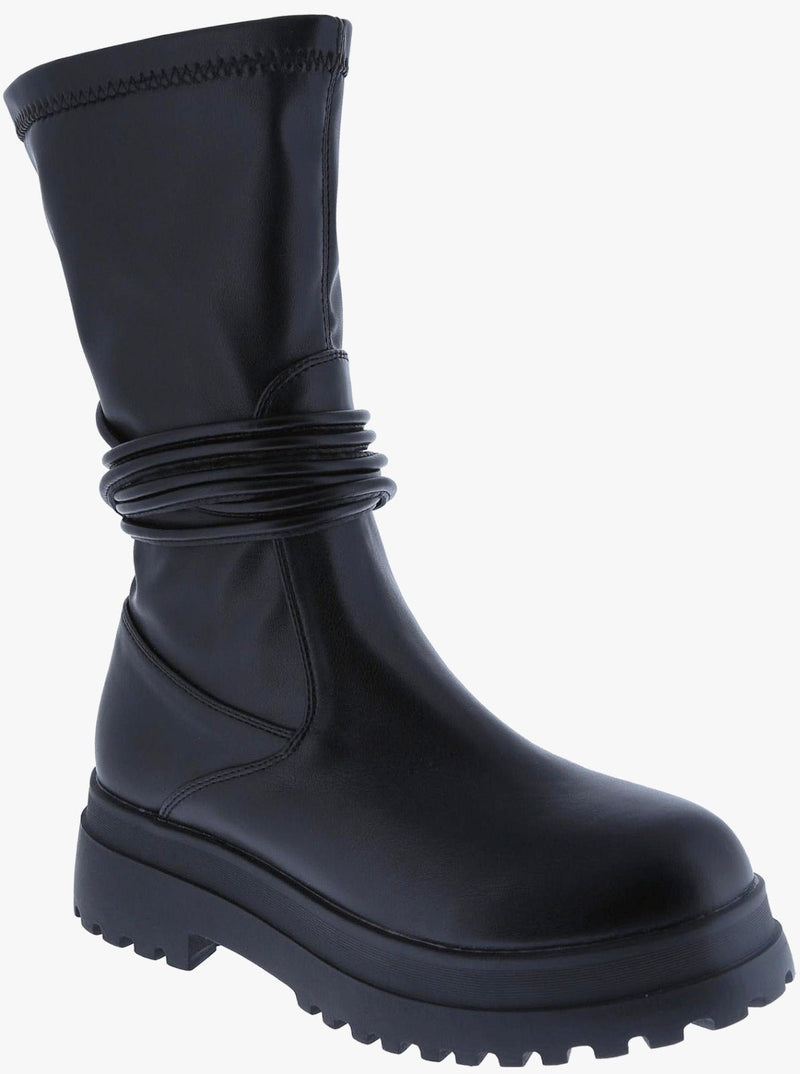 Chunky Platform Mid Calf Boots Pull on Lug Sole Chelsea Booties Like-1 By Weboo