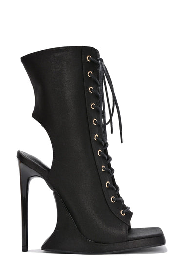 Cape Robbin Bellisa Stiletto Lace Up Open Toe Booties