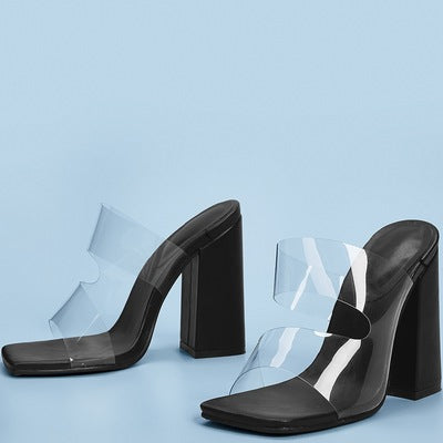 Clear Chunky Block Heeled Mules - Black – Shoe Time