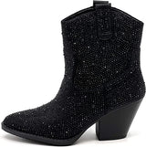 River-01 Rhinestone Ankle Boots Black