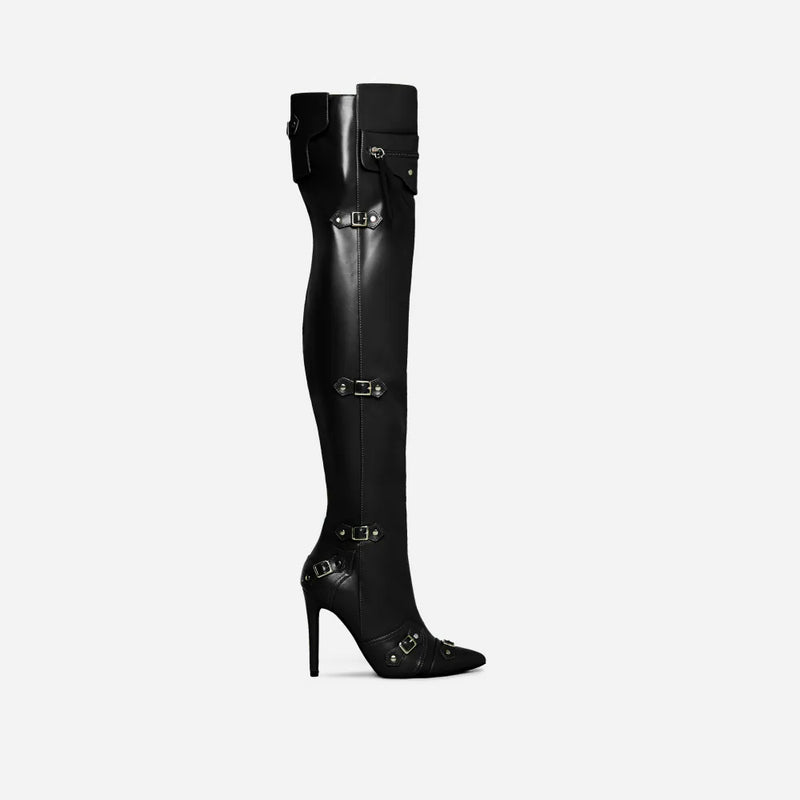 Pointed Toe Over The Knee Thigh High Long Stiletto Heel Boots Raw-Love by Lemonade