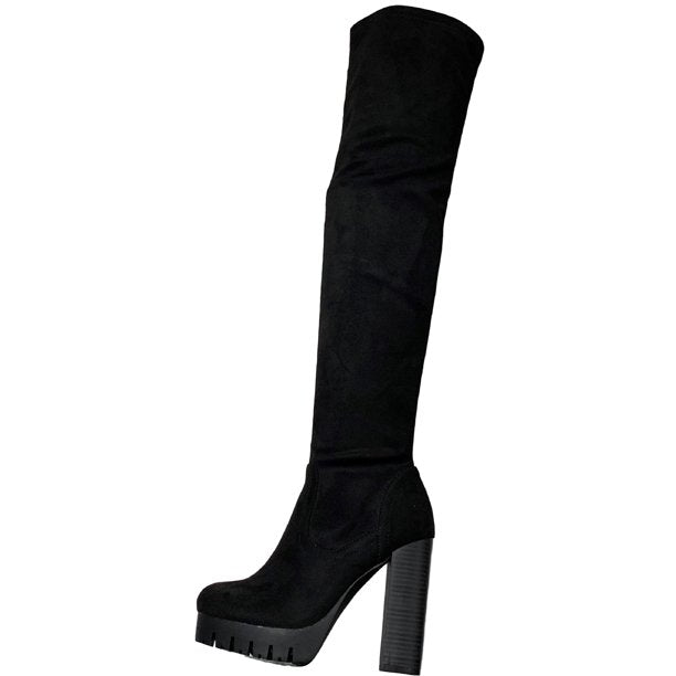 Wild Diva Veronica-20 Women Faux Suede Over Side Zipper Platform Lug Sole Chunky Block Heel Combat Boots