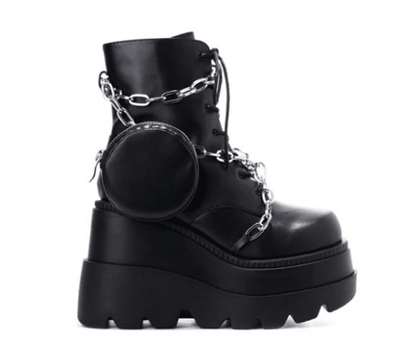 Black Chunky Lug Platform Chain Zipper Pouch Bootie | Shoe Time