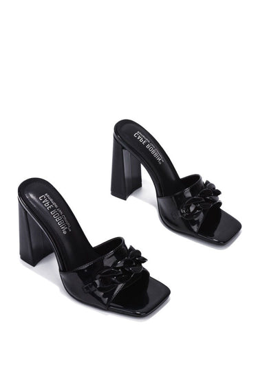 Black Chunky Block High Heels for Women