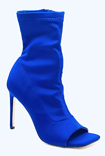 Anne Michelle Boots Square Peep Toe Ankle Booties Royal Blue