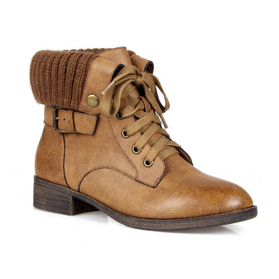 Brown Fold Over Combat Booties | Shoe Time