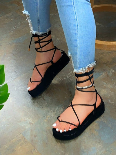 Liliana Boram-1 Lace Up Wedge Sandals