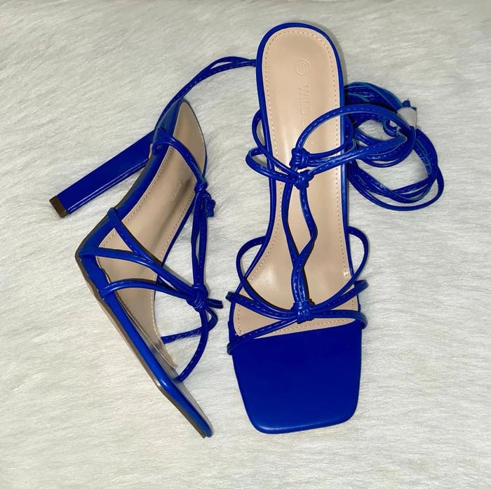 Royal Blue Boston-01 Strappy Knotted Lace-Up Square Toe High Heels | Shoe Time