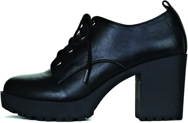 SODA Brief Lace Up Block Heel Womens Shoes Black Pu