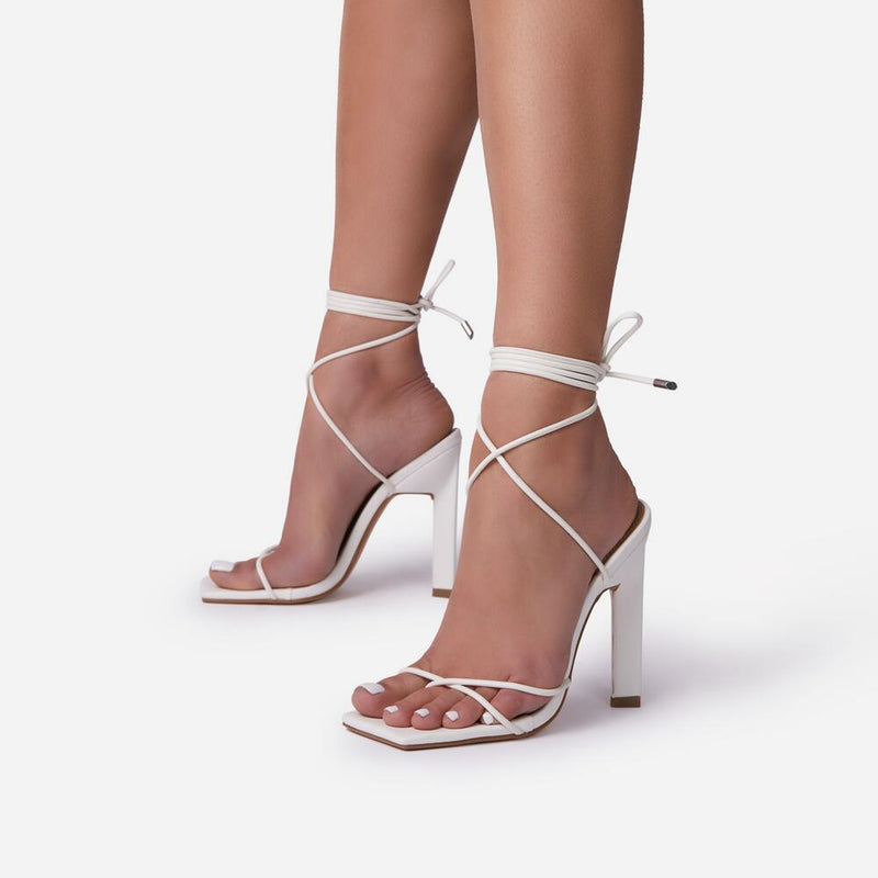 INTO-YOU Lace Up Square Toe Sculptured Block Heel