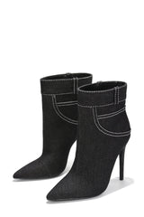 Black Jean Low Heel Bootie 