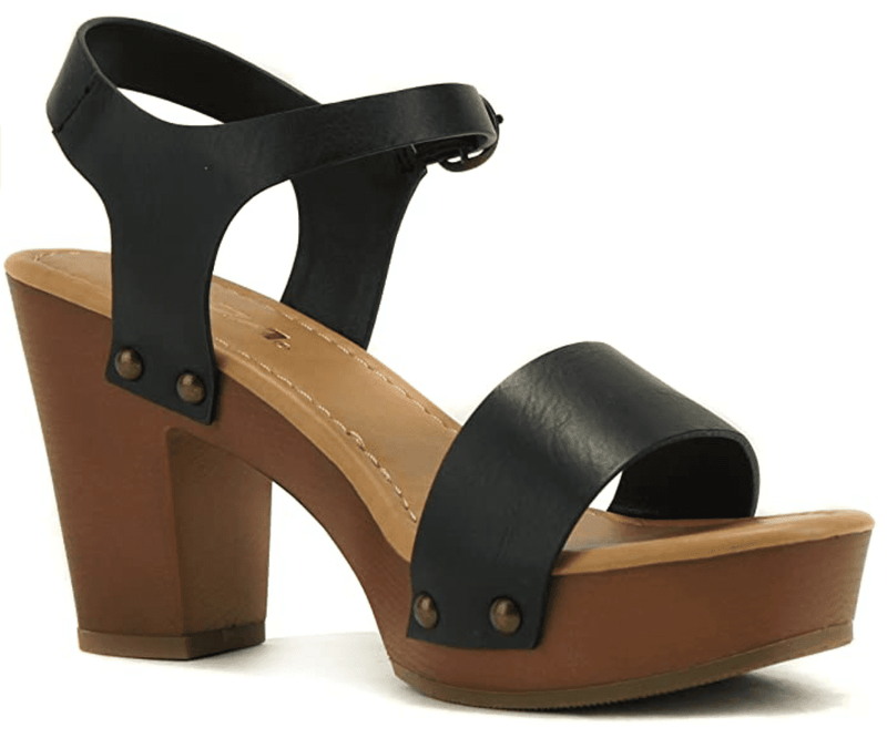 SODA CHIVAS ~ Women Mid Heel Single Band Fashion Platform Sandal with Ankle Strap and Stud