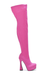 Pink Cape Robbin Square Toe Platform Over The knee