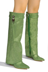 Green Rhinestone Shark Padlock Boots Crara Cape Robbin | Shoe Time