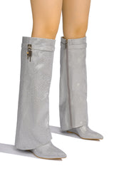 Silver Rhinestone Shark Padlock Boots Crara Cape Robbin | Shoe Time