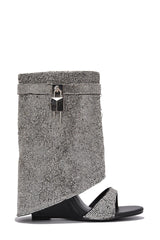 silver Rhinestone Padlock Detail Wedge Boot Dewy