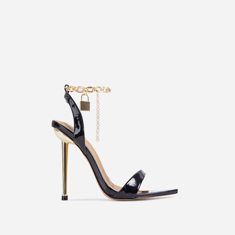 Front-row Chain Padlock Detail Clear Pointed Toe Metallic Heel
