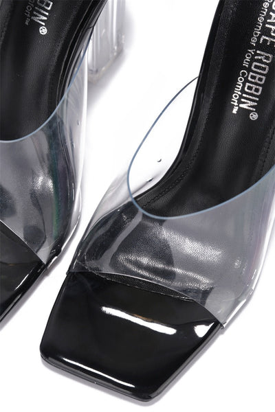 Black Cape Robbin Edna Clear Mule Heels | Shoe Time